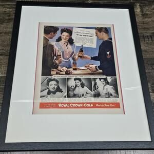 Framed Vintage Royal Crown Cola Advertisement – Linda Darnell WWII Era Hollywood
